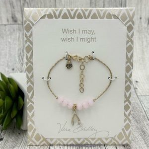 Vera Bradley Gold Beaded Wishbone Charm Dainty Clasp Chain Bracelet